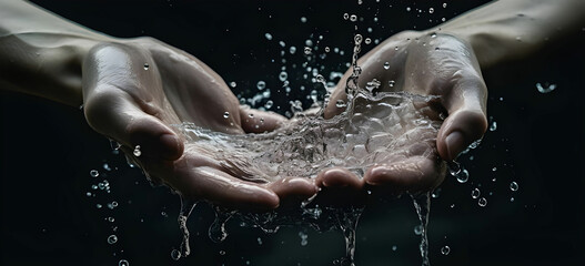 Fototapeta premium person hands and water splashing over them.
