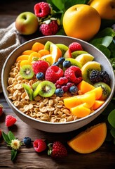 bowl cereal milk fresh fruit breakfast, nutrition, meal, healthy, cornflakes, dairy, balanced, vitamins, energy, oats, almond, raisin, fiber, nutritious