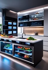 modern smart kitchen connected home appliances open concept setting, technology, interior, design, contemporary, house, cooking, automated, digital