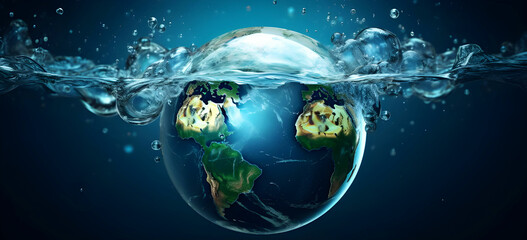 planet earth in the form of a globe in transparent water