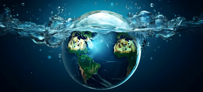 planet earth in the form of a globe in transparent water