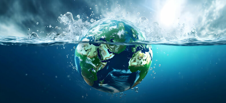 planet earth in the form of a globe in transparent water