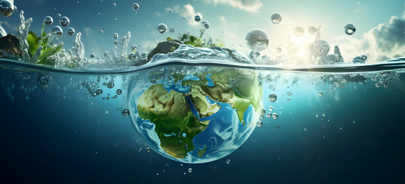 planet earth in the form of a globe in transparent water
