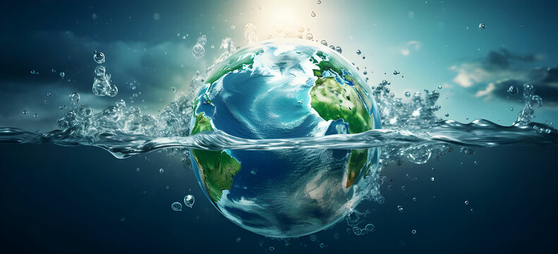 planet earth in the form of a globe in transparent water