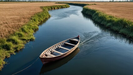 Fototapeta premium Rowboat in a Serene River.