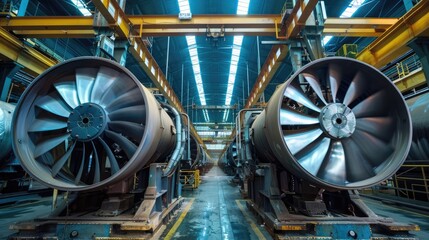 Fototapeta premium Large industrial fans in a factory
