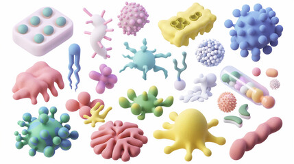 Pastel Micro Dig: Isometric Cells and Bacteria, 3D render style