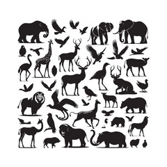 Set of animals silhouette vector illustration 