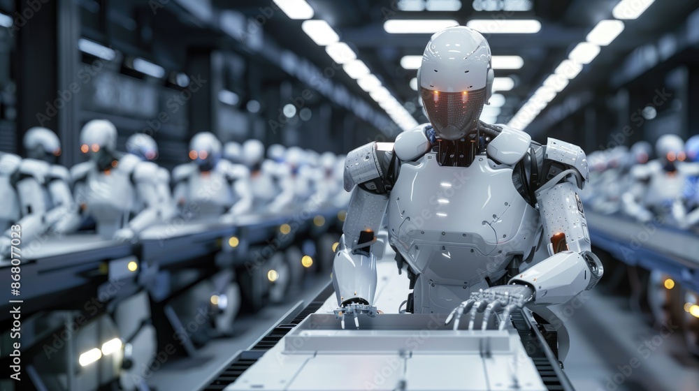 Poster robotic assembly line in an electronics factory