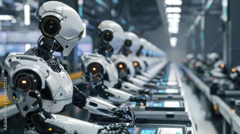 Poster robotic assembly line in an electronics factory