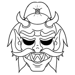 Oni mask Japanese illustration hand drawn outline vector