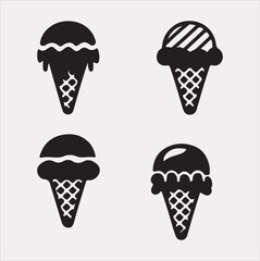 A Set of 4pcs Ice Cream Icons Silhouette vector Illustration with white Background 