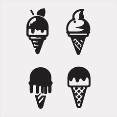 A Set of 4pcs Ice Cream Icons Silhouette vector Illustration with white Background 