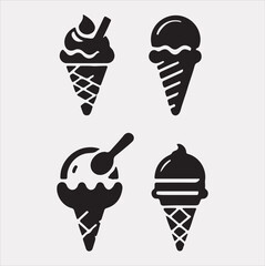A Set of 4pcs Ice Cream Icons Silhouette vector Illustration with white Background 