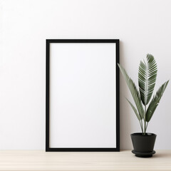 Blank picture frame hanging on wall at living room with some decoration mockup
