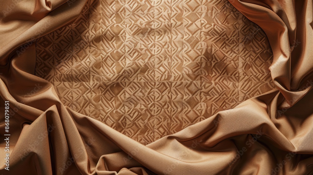 Poster top view mockup with brown pattern backdrop and space for text