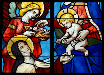 Saints catholiques : Sainte Thérèse d'Avilla recevant la manne de l'enfant Jésus. Catholic...