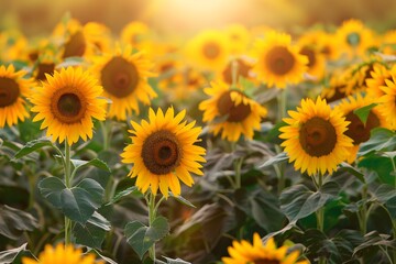 Sunflowers Blooming in Golden Sunlight