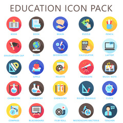 Education rounded multi color icons set. contain book, globe, calculator, pen, ruler, laptop and more. use for modern concept, web and app development. Vector EPS 10