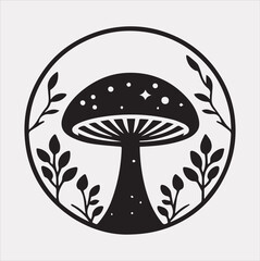 a Mushroom icon minimalist nature logo vector Silhouette art illustration on a White Background