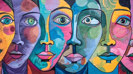 Obraz premium Colorful Surreal Abstract Faces Depicting Creative Emotional Expressions