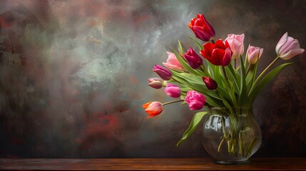 Spring Bouquet of Tulips in a Glass Vase