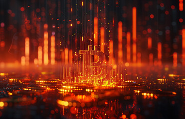 golden bitcoin logo surrounded by coins