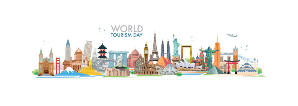 World Tourism Day. around the world concept of World Tourism Day .World tourism day - Powered by Adobe