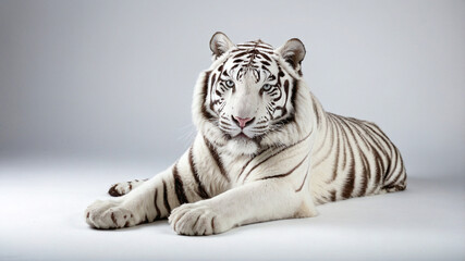 Fototapeta premium eye white tiger in the studio background white close up