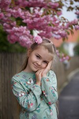 Girl, nine, summer, mirror, flowers, 