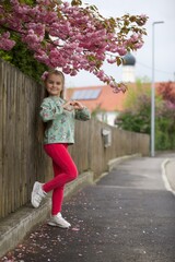 Girl, nine, summer, mirror, flowers, 
