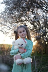 Girl, nine, summer, mirror, flowers, 