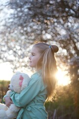 Girl, nine, summer, mirror, flowers, 