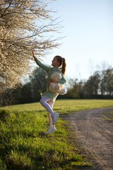 Girl, nine, summer, mirror, flowers, 
