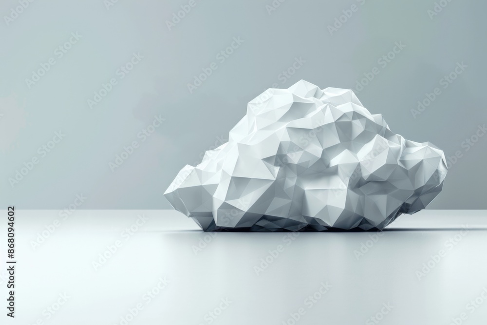Poster a geometric cloud built from triangular wireframe elements, emphasizing its structured and modular n