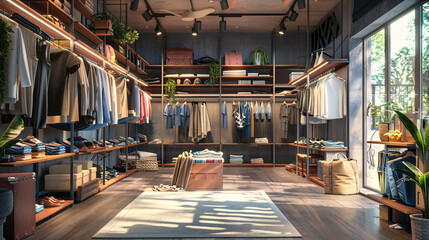 Boutique shop interior with stylish clothing and decor