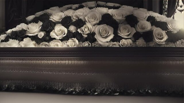 Closeup shot of a casket in a hearse or chapel  ,generative ai
