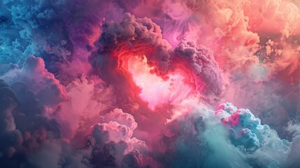Fototapeta premium Colorful heart shaped clouds as abstract background. Built with generative AI