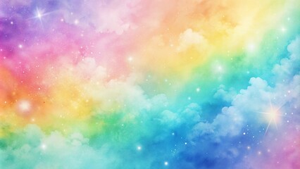 Vibrant soft pastel rainbow gradient background features gentle watercolor texture and ombre effect, perfect for designs requiring bold yet soothing colorful aesthetics.