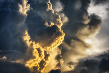 Monster cloud before sunset summer rain 