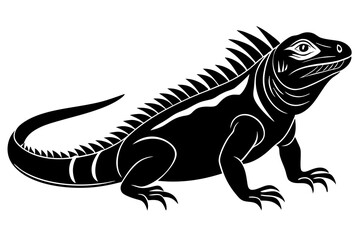 Adult OF Iguana brown black silhouette vector art illustration.