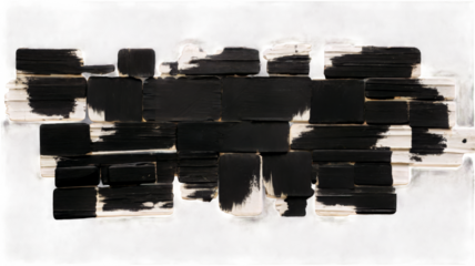 Black grunge rectangular abstract background made of paint roller signs isolated on transparent background