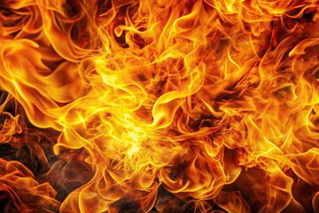 Vibrant orange and yellow flames engulf a dark background, creating a mesmerizing texture of swirling blaze patterns, perfect for intense, fiery, and dramatic visual designs.