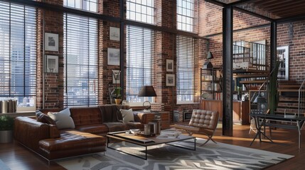 city loft with industrial steel Bahama shutters, complementing the loft's modern, edgy style