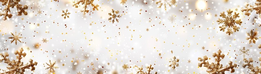Abstract background with gold snowflakes on a white background.