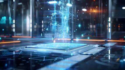 Futuristic Holographic Device Charging with Advanced Tech Display