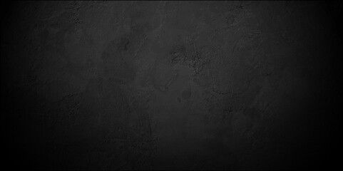 Old wall stone for dark black distressed grunge rough concrete wall background wallpaper. Abstract black stone wall texture grunge rock surface. dark gray background backdrop. wide panoramic banner.