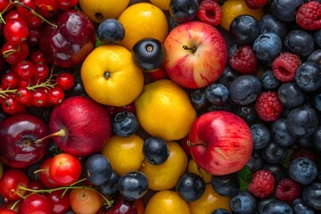 Fresh Mixed Berries Lemons Apples Healthy Snack Vibrant Colors Juicy Texture