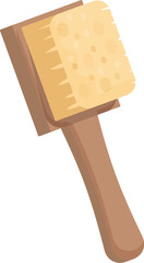 Cartoon icon of clothes brush with wooden handle and soft bristles for cleaning and removing dirt