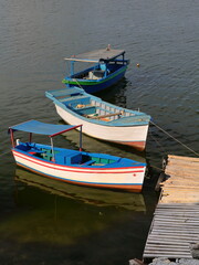 Boats of the Cayo Granma Key -former Cayo Smith Key- traditional fishing community moored to a small wooden pier on the NE shore. Santiago-Cuba-451